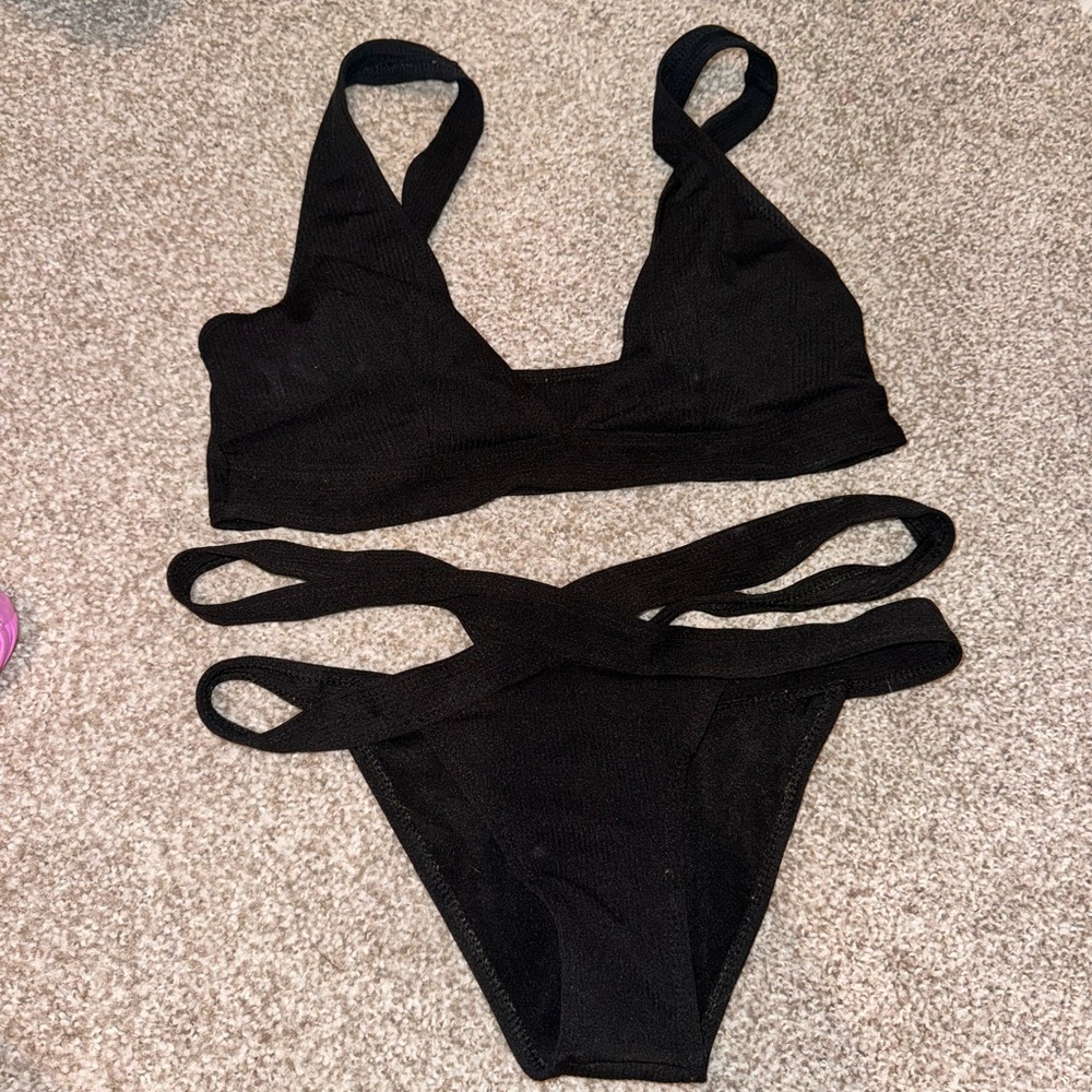 Zaful Black Strappy Bikini Set